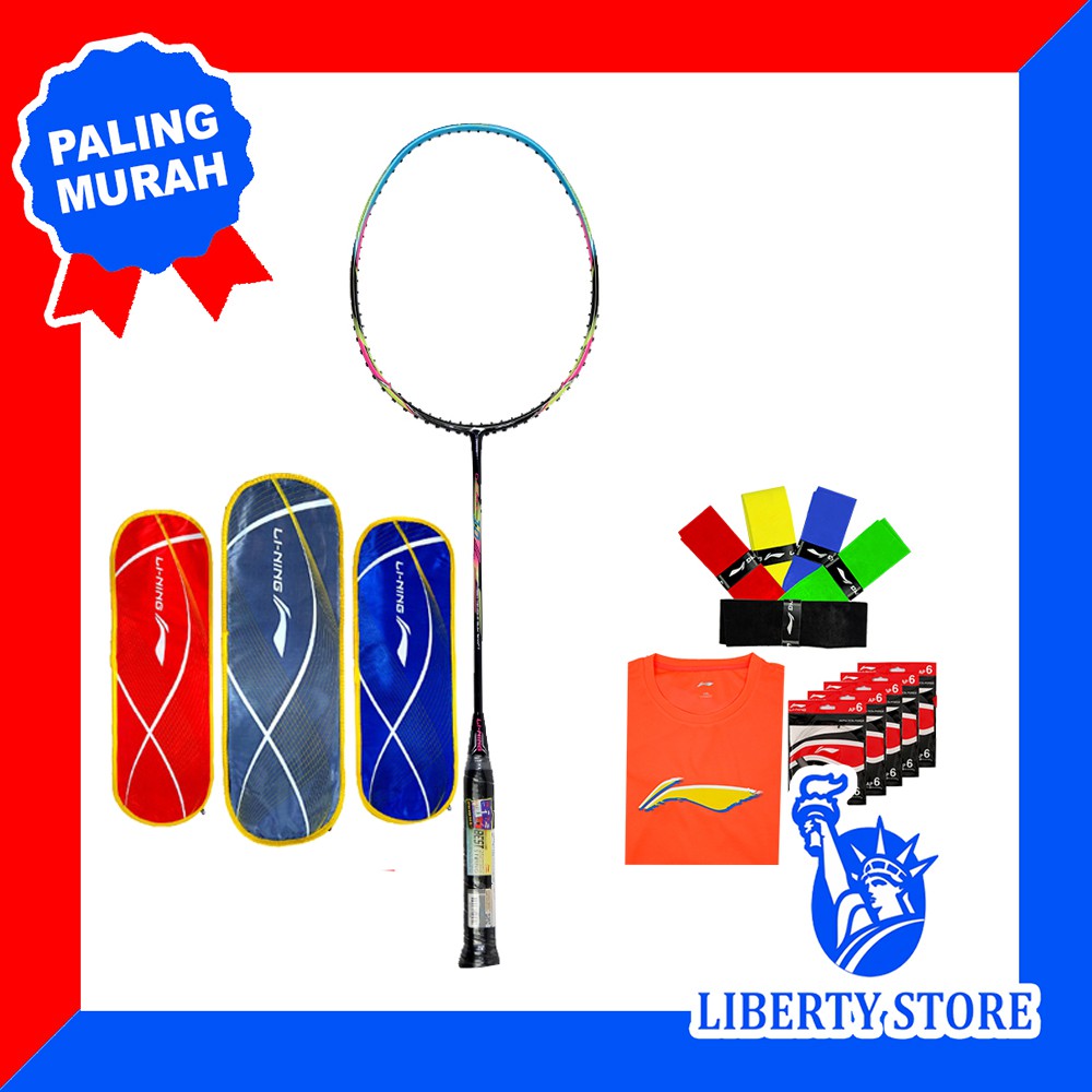 Raket Badminton ORIGINAL LINING  G FORCE 10 + TAS + BAJU + SENAR + GRIP