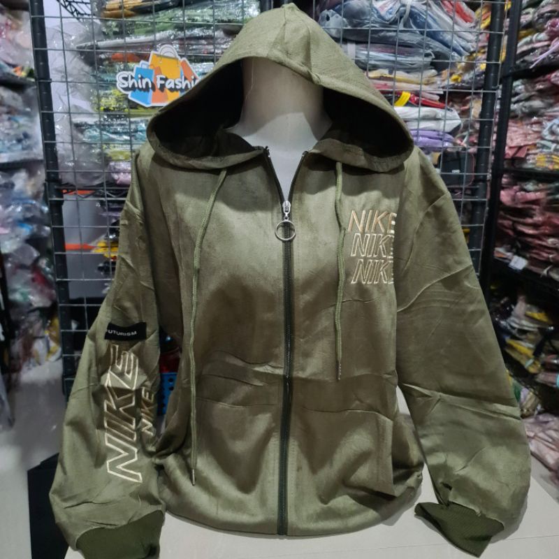 Jaket Suede Import Wanita Fashion XL Besar-Naiki Army