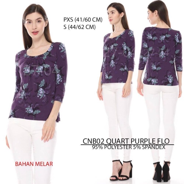 Blus wanita warna ungu tua floral branded CROFT & BARROW original (bahan melar)