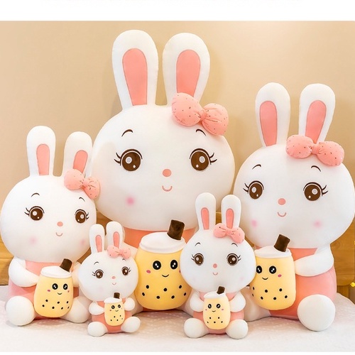 Boneka Bunny pegang bubble tea bahan plush