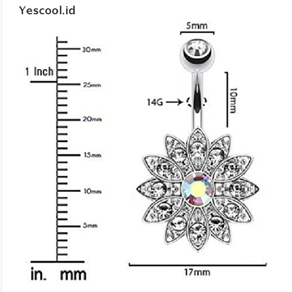 7pcs / Set Cincin Tindik Perut Bahan Stainless Steel Aksen Kristal Untuk Perhiasan Tubuh
