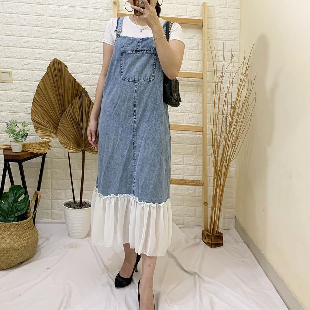 Yola Overall - Dress wanita Denim + inner