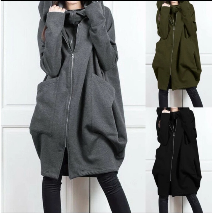 long hoodie double zipper korean style