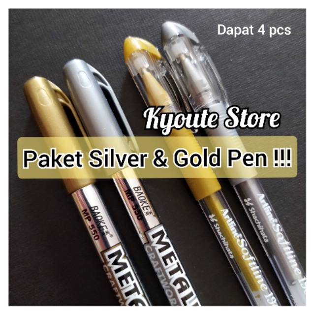 

Paket 4 pcs Silver & Gold Pen Marker Menulis Kertas Putih dan Hitam Marker DIY