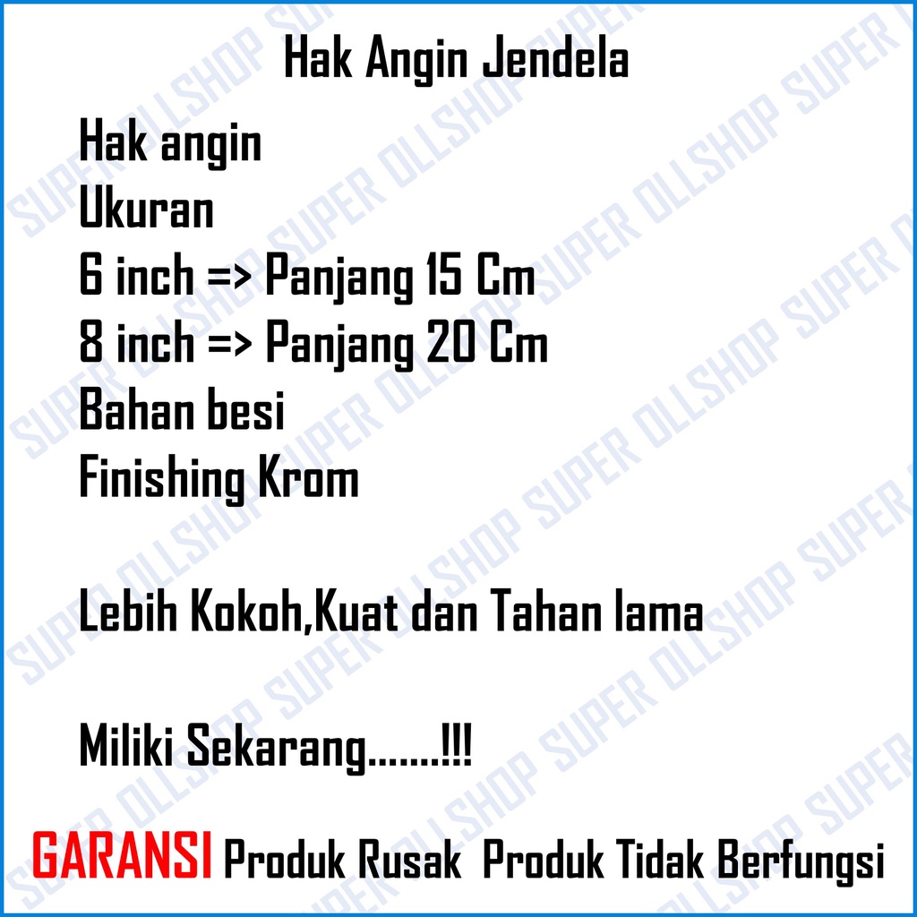 Hak Angin Cantolan Slot Penahan Jendela 6 Inch 8 Inch Harga Perbiji Murah