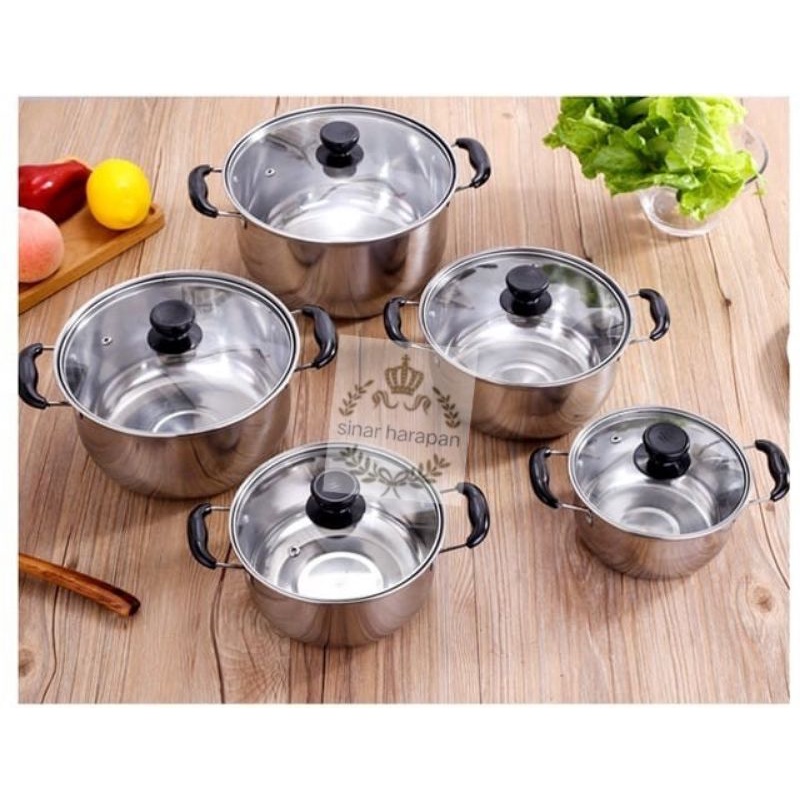 PANCI SET ISI 5 PCS STAINLESS tutup KACA +STEAMER KUKUSAN 2PCS