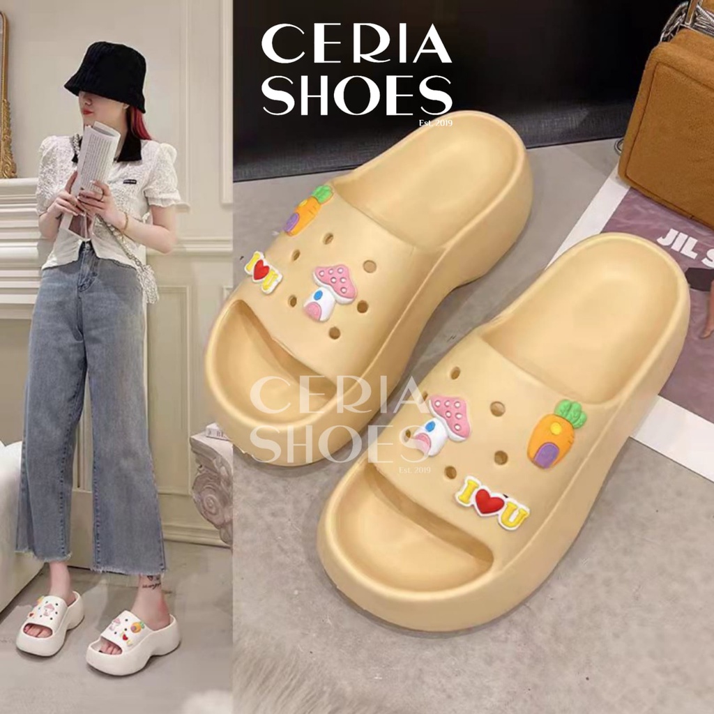 EVA Sandal Wedges Wanita Bahan Spons Super Ringan Empuk Tebal 5 Cm Karet Non-Slip Jibbitz Toy Story Balance