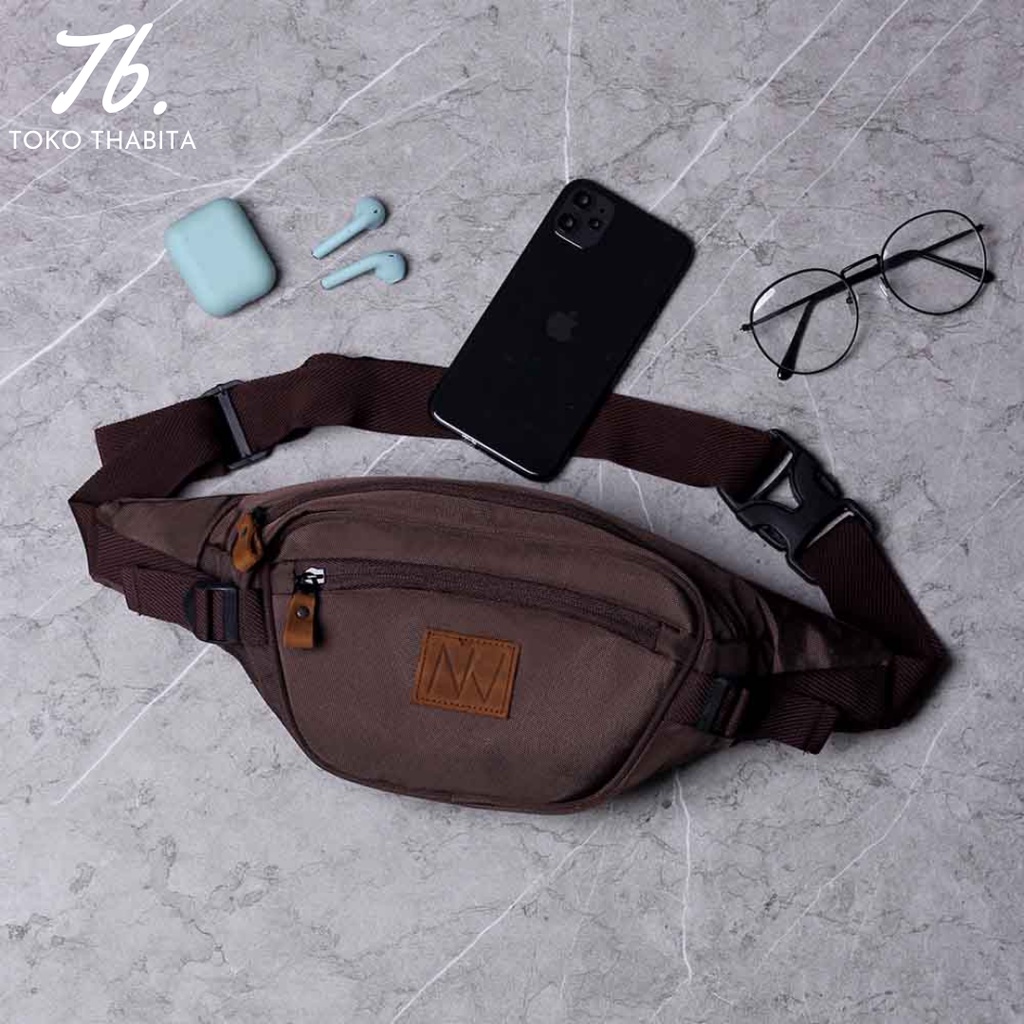 Toko Thabita Waistbag Simple Pria Multifungsi Tas Pinggang Original Distro Waist Bag Warna Coklat