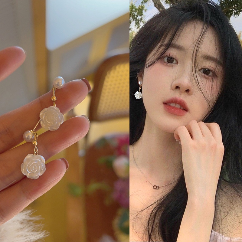 Anting Stud Kristal Mutiara Opal Bentuk Bunga Pink Untuk Wanita