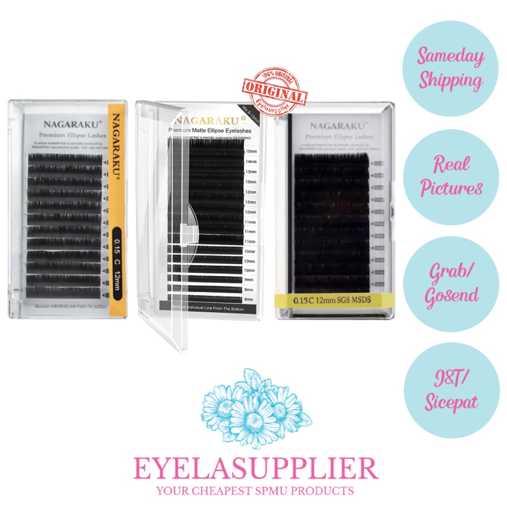 Nagaraku Ellipse Ellips Flat 0.15C 0.20C 0.15D 0.20D Premium Eyelash lashes Extension New Ellipse Premium Matte Ellipse Elips Ellipse