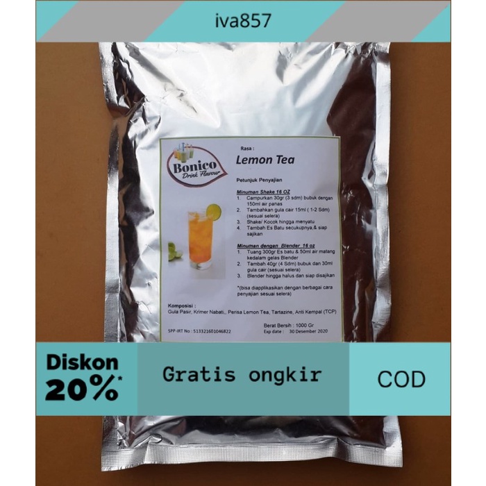 

PROMO BONICO LEMON TEA powder 1 kg Bubuk minuman drink SHAKE MILK ICE BLEND - LEMON TEA GRATIS ONGKIR