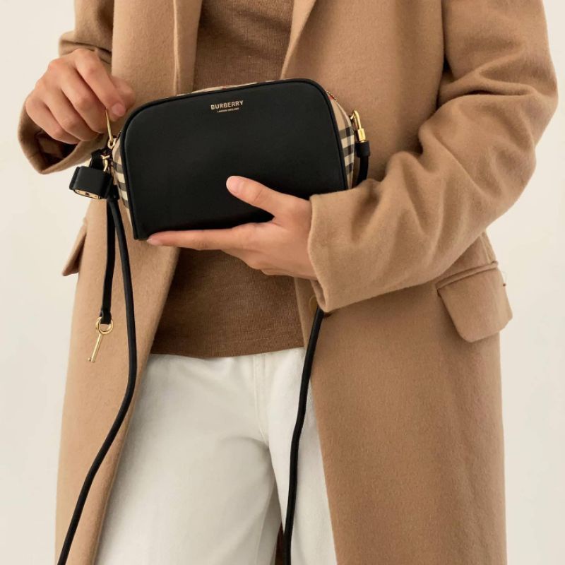 Burberry Leather and Vintage Check Half Cube Crossbody bag