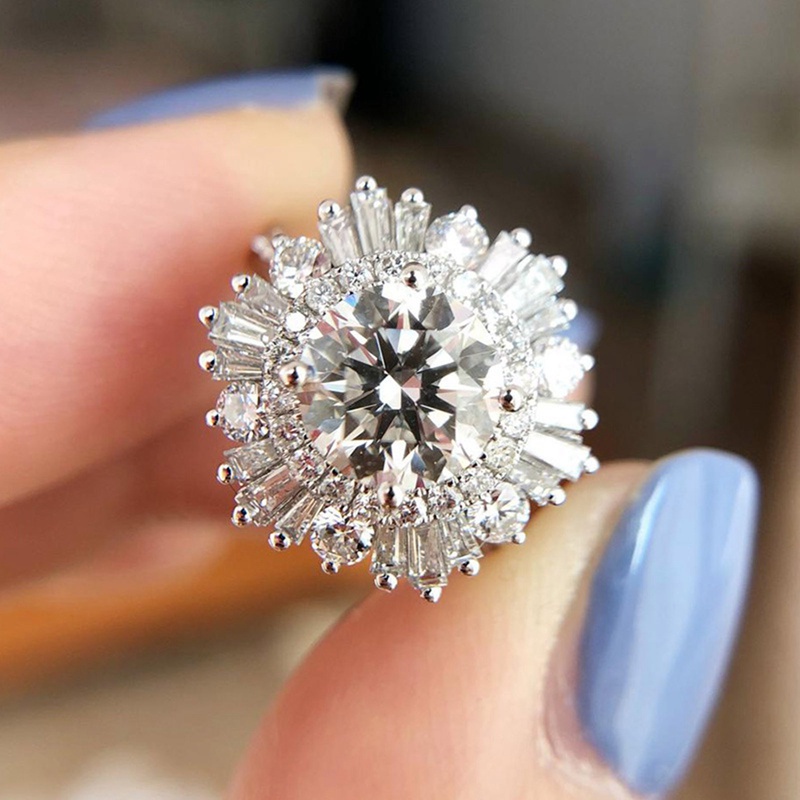 Fancyqube Cincin Kristal Cubic Zirconia Bling Untuk Wanita