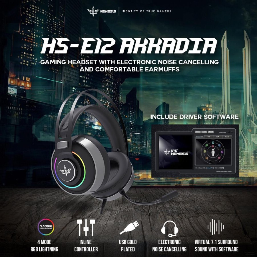 NYK HS-E12 Headset Gaming 7.1 Surround RGB AKKADIA HS - E12