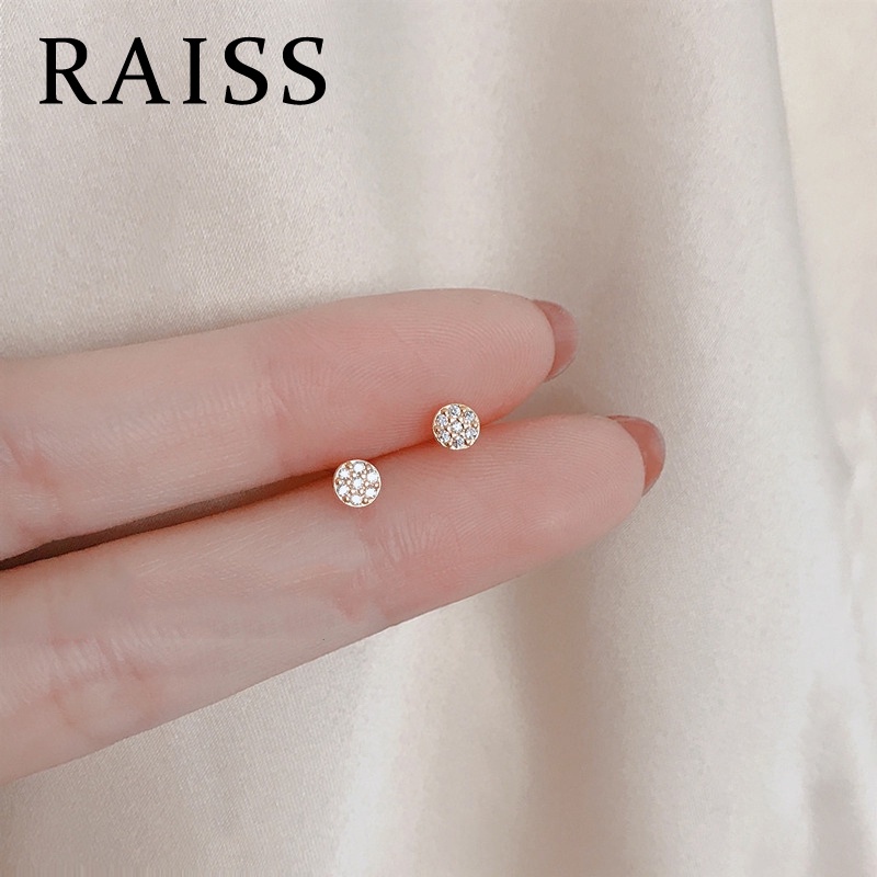 Anting Bulat Mini Lapis Emas 14K Dengan Batu Zircon Kubik Untuk Wanita