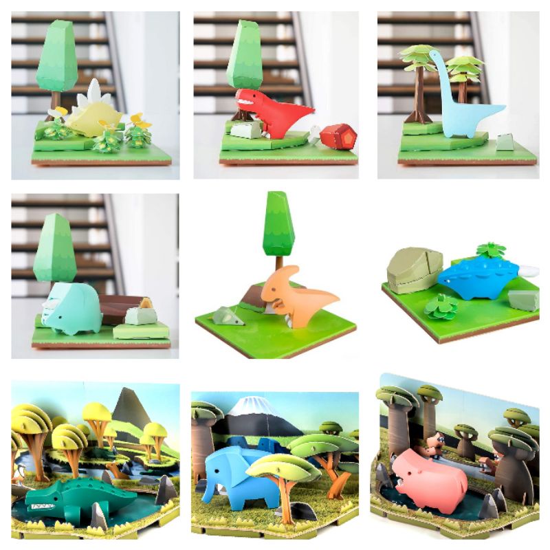 Halftoys / Half Toys 3D Puzzle with Diorama : Dino / Dinosaur Stego, T-Rex, Diplo, Tricera, Para, An