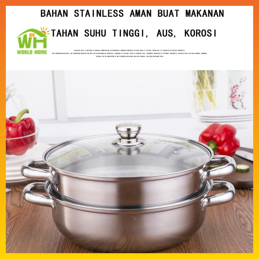 Panci Steamer Stainless 2 Tingkat Kukusan Stainless Steel Panci Kukus 2 Tingkat  ZG-2 WHFURNITURE