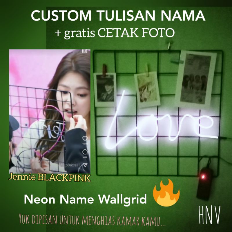 Paket El Wire Wallgrid NEON NAME + FOTO POLAROID CUSTOM