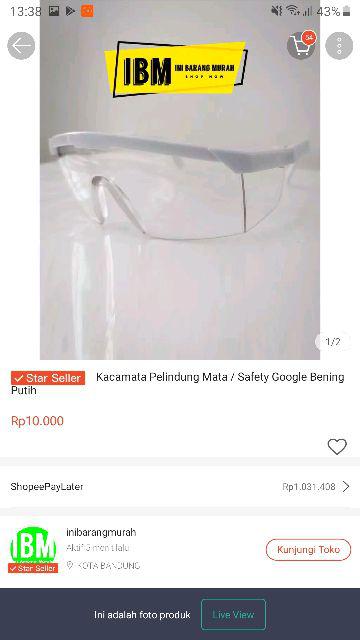 Kacamata Pelindung Mata / Safety Google Bening Putih