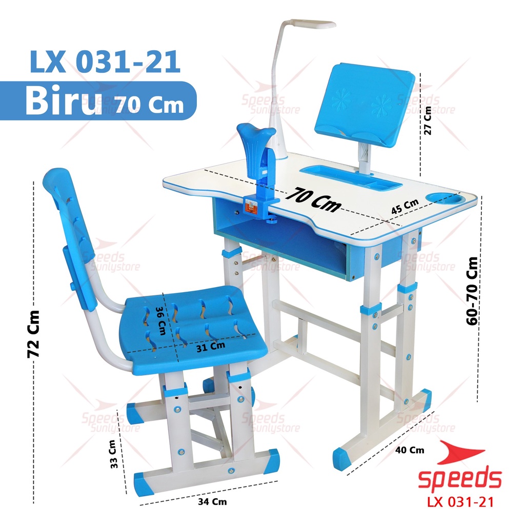 SPEEDS Meja Kursi Belajar Anak UK. 70 & 80cm Meja Kursi Sekolah Set Meja Belajar dan Kursi 031-21-22-Biru 70cm