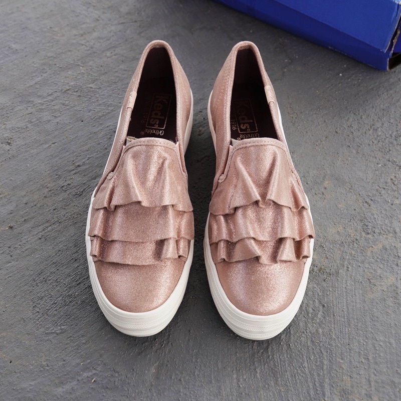 KEDS triple ruffle glitter suede pink rose 38
