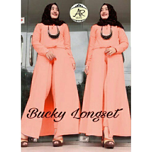 RN Bucky Set Peach Baju Setelan Muslim Wanita Fashion Hijab Kekinian