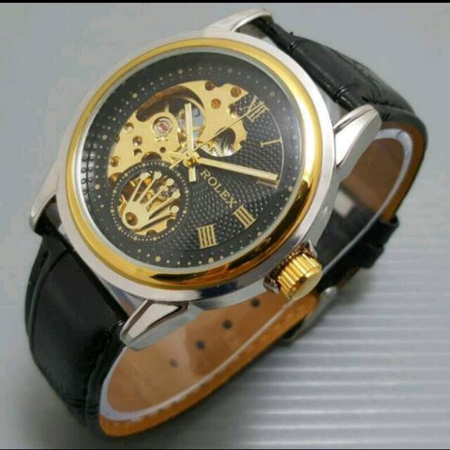 JAM TANGAN PRIA/COWOK ROLEX  AUTOMATIC KULIT TAHAN AIR ELEGANT HARGA BERSAHABAT...