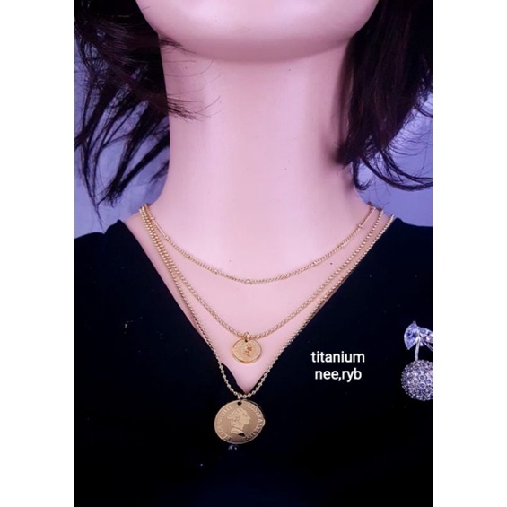 Kalung titanium koin ,tidak luntur, best seller,bisa dipake mandi