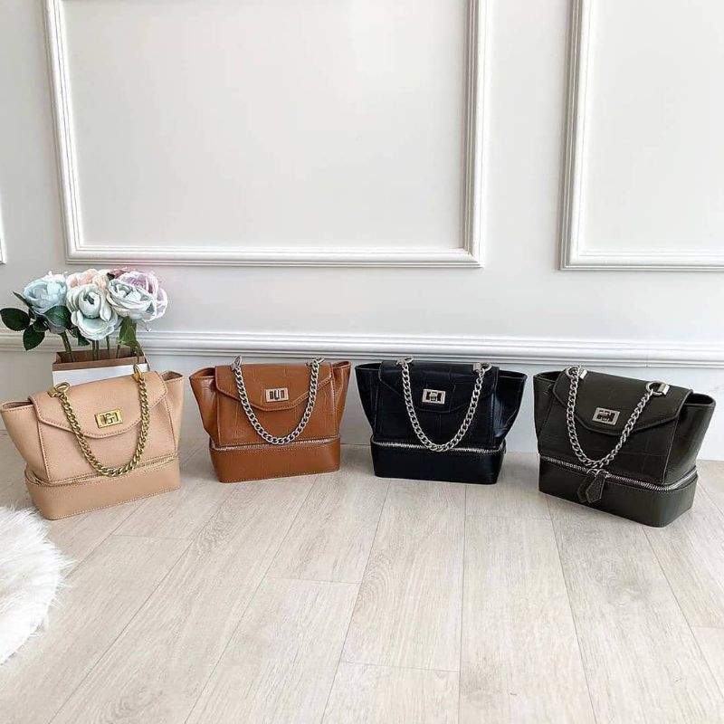 CK Croc Effect Two-Way Zip Hand Bag