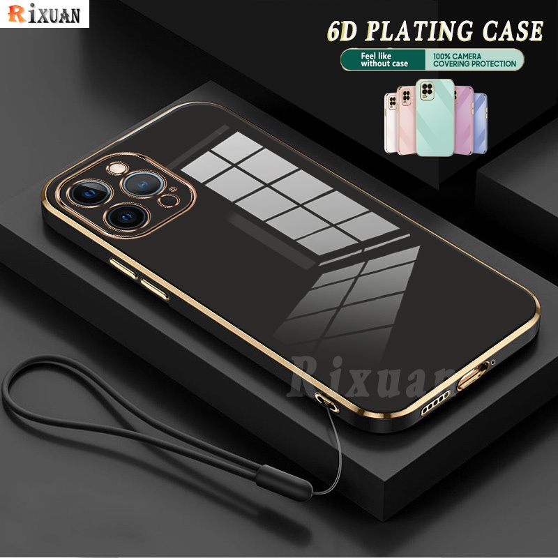 Soft Case Bahan Karet 6D Dengan Tali Untuk iPhone 6 6S Plus 7 8Plus XS Max XR 11 Pro Max