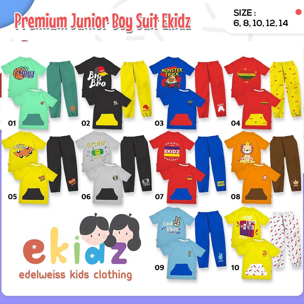 READY STOCK MEDAN/SETELAN PREMIUM BOY JUNIOR/SETELAN BAJU ANAK COWOK/GROSIR KAOS ANAK MEDAN/EKIDZ
