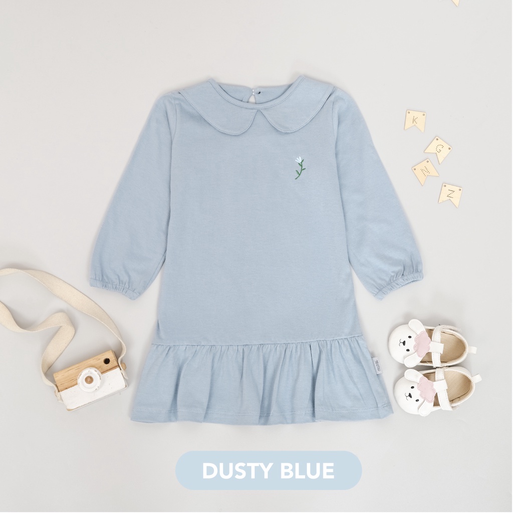 Mooi Dress Anak Perempuan Panjang Aliya Dress-DUSTY BLUE