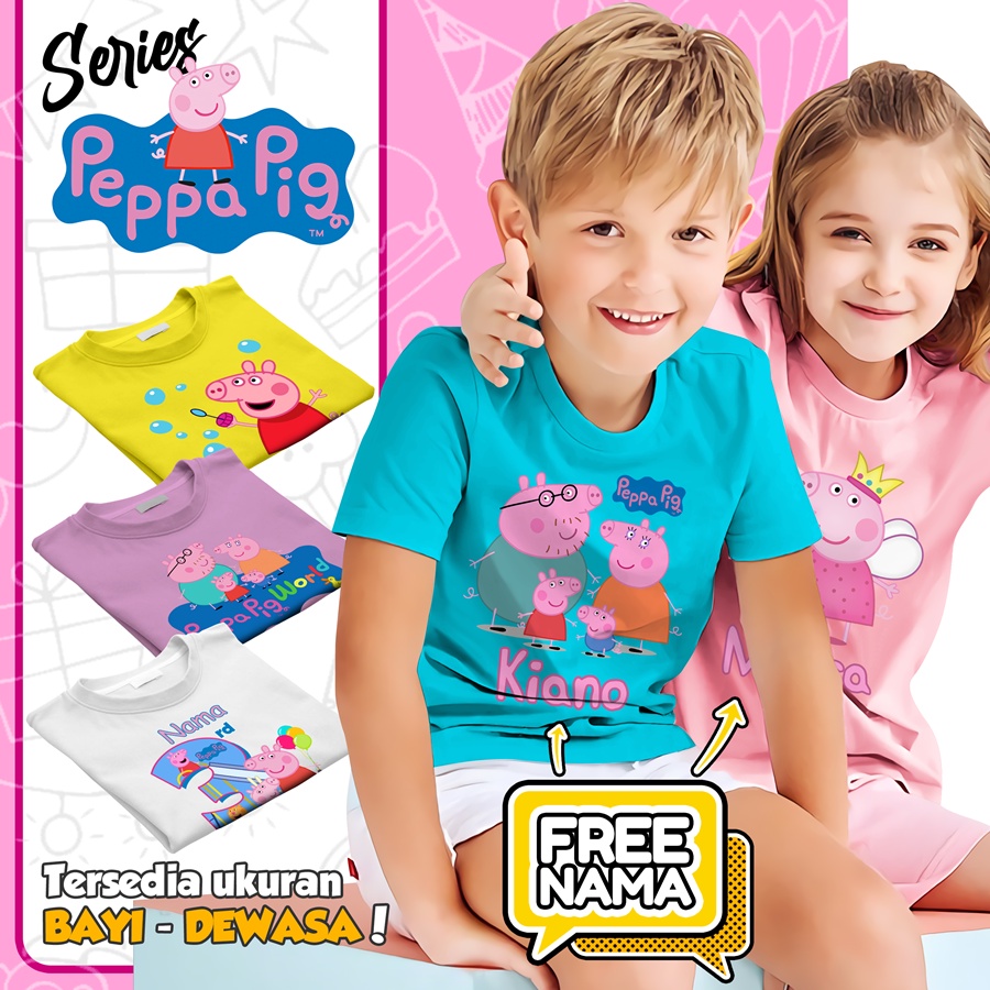 Baju Kaos ANAK DAN DEWASA PEPPAPIG COUPLE (FREE NAMA)