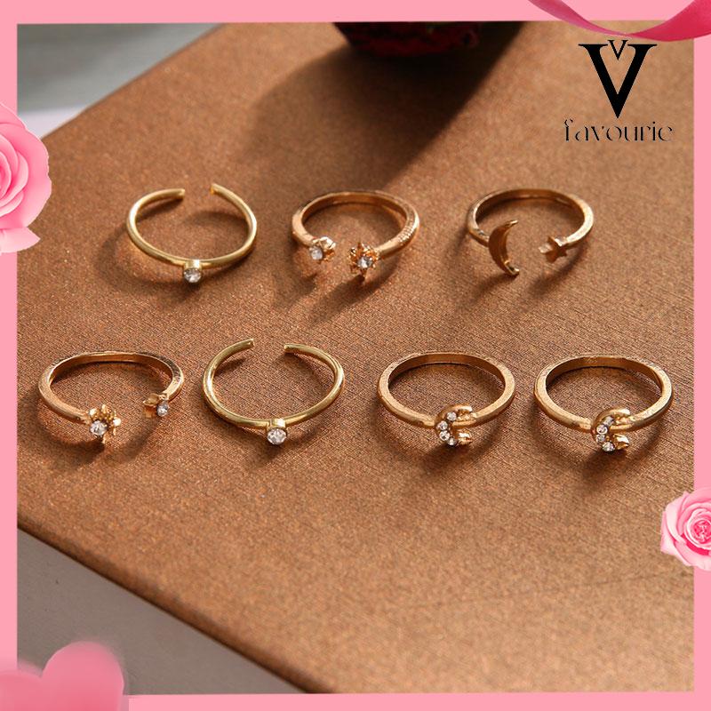 [COD]Cincin Starburst 7PCS Cincin Knuckle Pernikahan Wanita Vintage Kreatif-FA