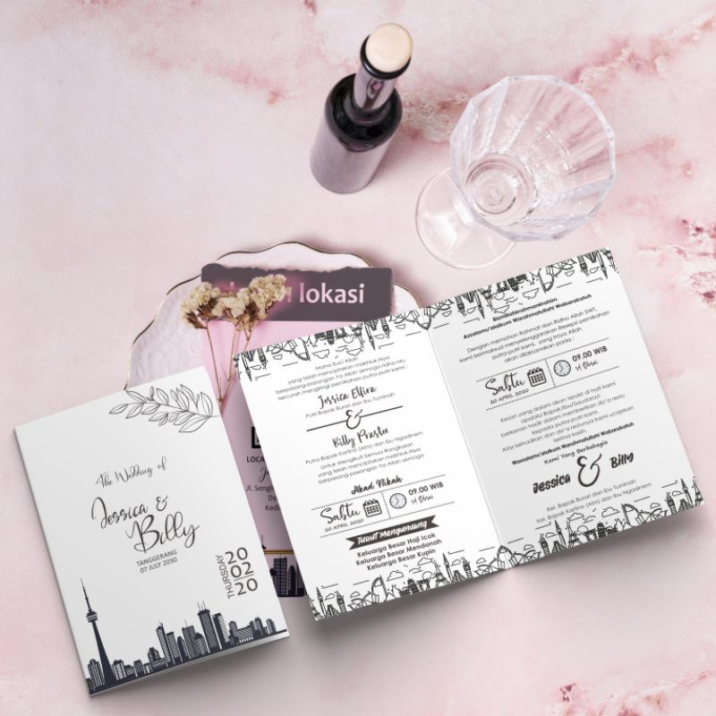 undangan pernikahan murah elegan / undangan satu warna