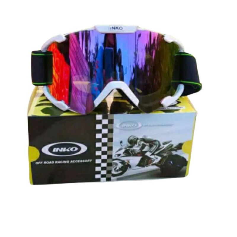 KACA GOOGLE INKO KACA GOOGLE CROSS KACA HELM CROSS KACA GOOGLE CROSS SILVER RAINBOW VISOR HELM KACA HELM ORIGINAL