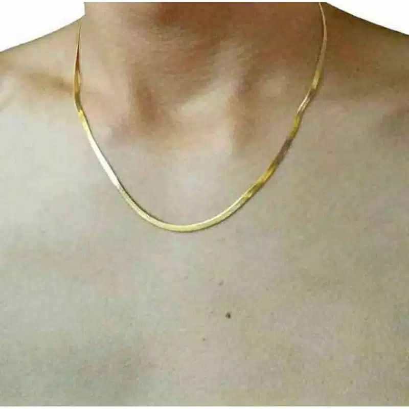 Kalung fashion titanium pipih rata pipih tipis titanium emas silver antikarar selamanya