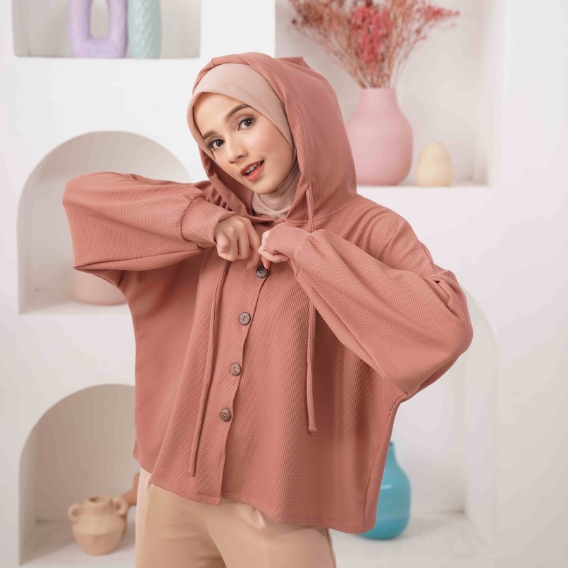 Brianna Hoodie Knit Sweater Wanita Crop