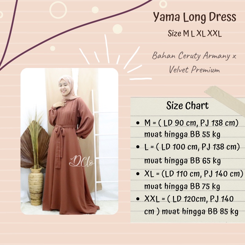 Yama Long Dress Jumbo  Muslim Wanita Remaja polos Terbaru  Gamis Ceruty Arab Malaysia Kondangan