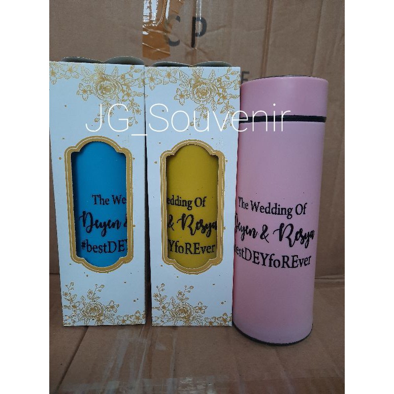 BOTOL TUMBLER KACA WARNA CUSTOM NAMA KEMAS BOX SOUVENIR PERNIKAHAN