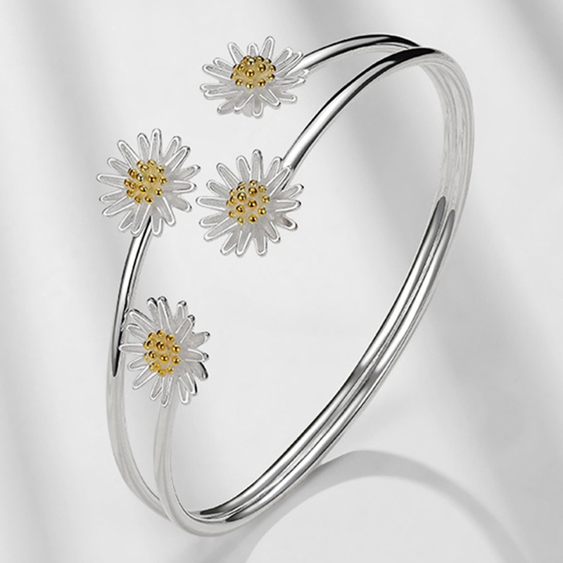 Gelang Tangan Sterling Silver 925 Adjustable Motif Bunga Daisy Untuk Wanita