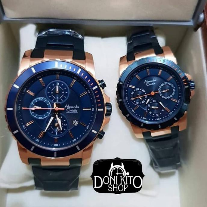 SALE JAM TANGAN COUPLE ALEXANDER CRISTIE ORIGINAL AC6141 BLUE ROSE GOLD TERPERCAYA