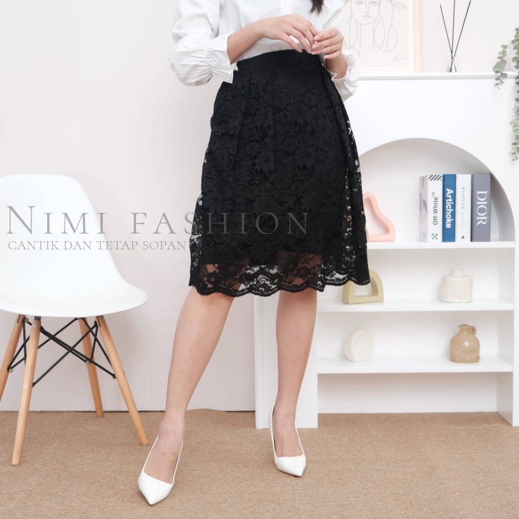 Midi Skirt Premium / Korea Midi Skirt / Rok Pendek Span Brokat Import