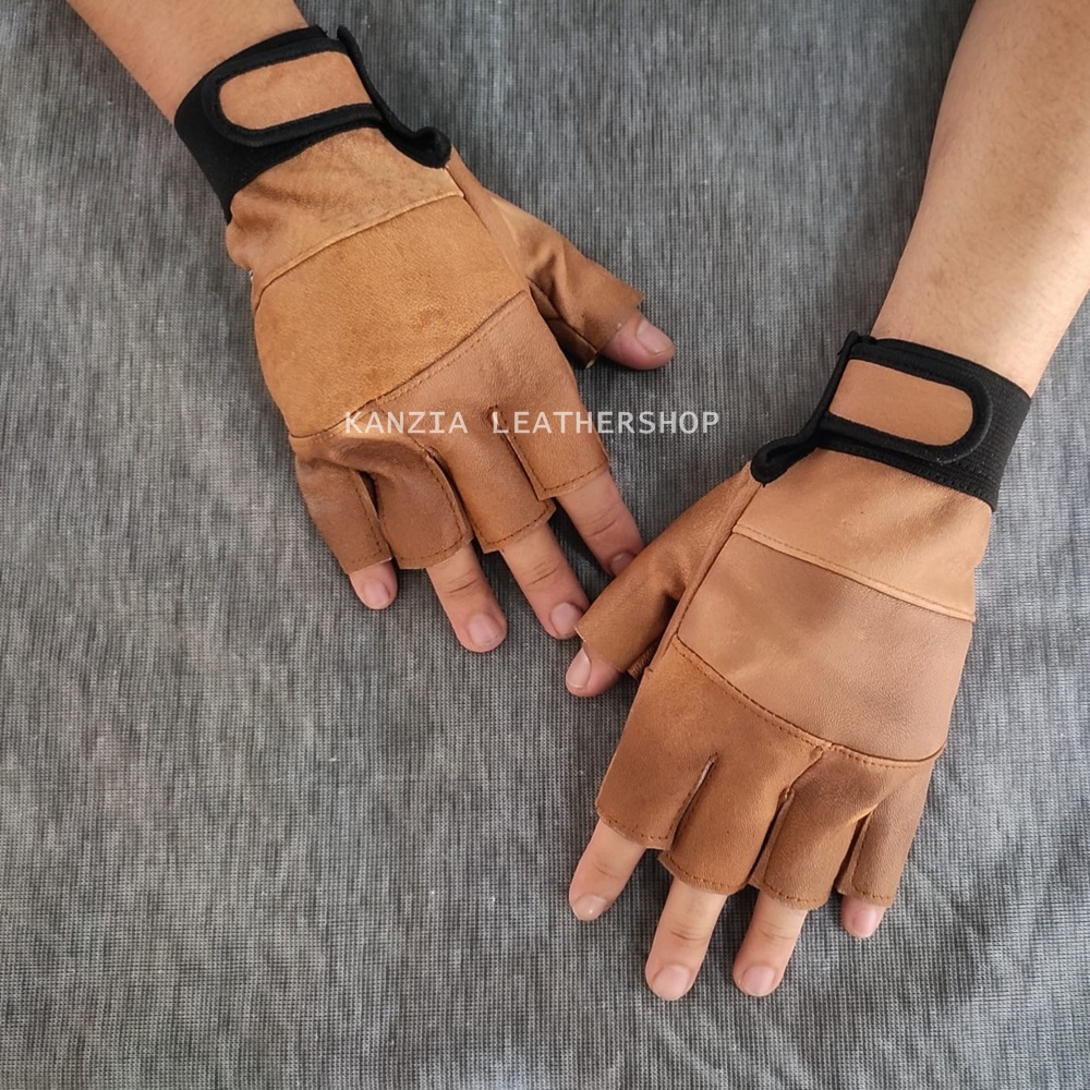 Sarung Tangan Hot Promo Setengah Jari Natural Leather Gloves