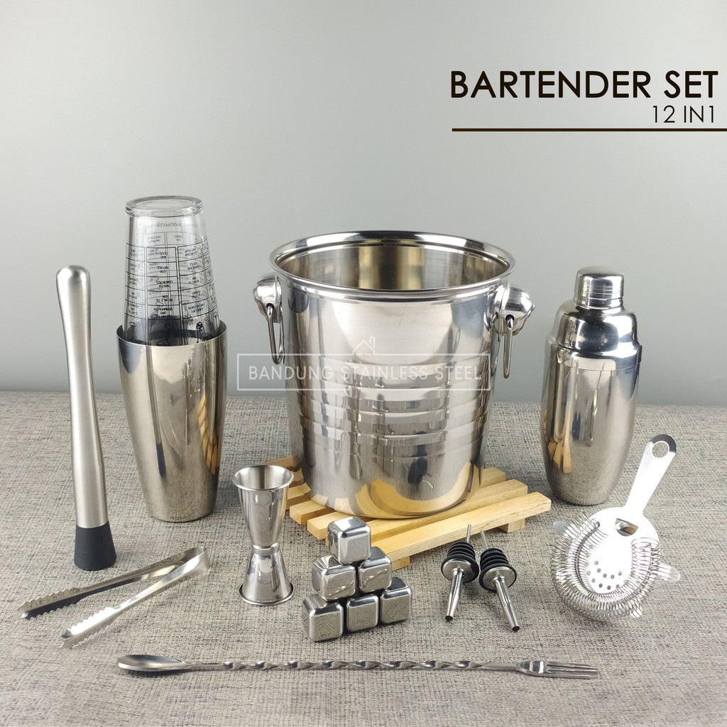 Bartender set 12pcs bar tender mixer cocktail shaker stainless steel