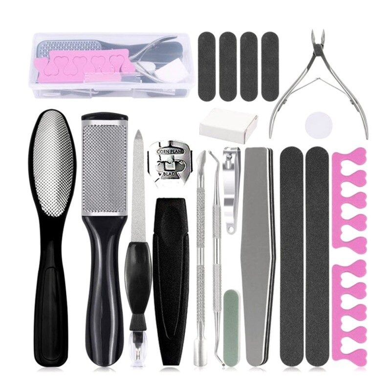 BISA COD Alat Perawatan Kaki Manicure Pedicure Profesional Foot Care Scraper Set 20 in 1 Black