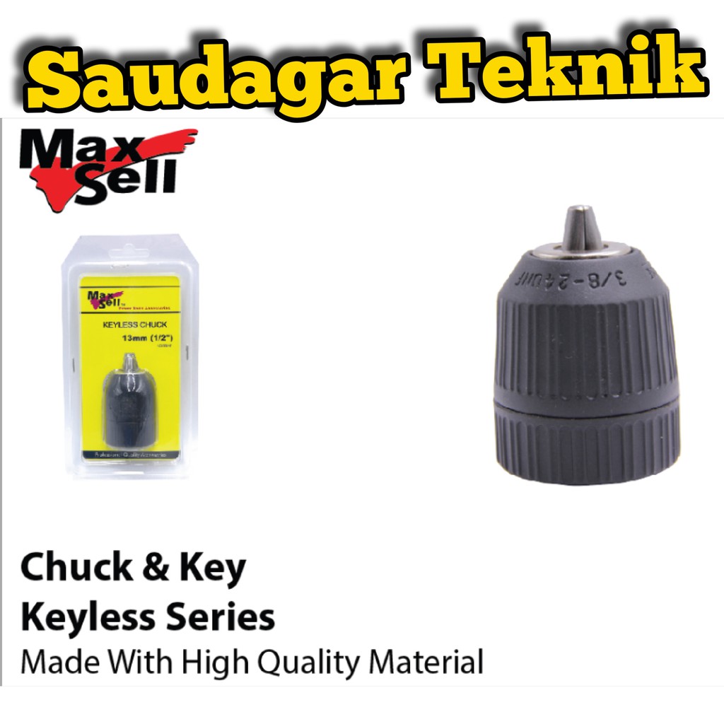 Keyless Drill Chuck - MAXSELL Kepala Mesin Bor 10 mm 3/8&quot; Tanpa Kunci