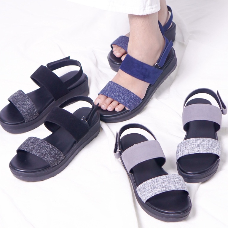 LAPEPA YUK -  Sepatu Sandal Wanita Wedges GHEA ALL COLOR Model Ban dua Tali Strap belakang Hak Tinggi Sole 4 cm Spatu Sendal Gunung Cewek  Size 36 37 38 39 40 Warna Hitam Black Cewe Kekinian Premium Terbaru Shoes Ori Original Mall Official Store Promo