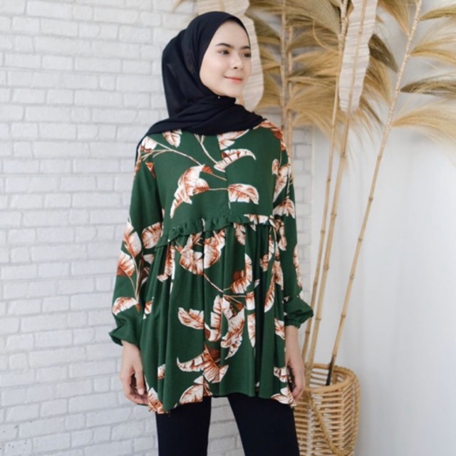 army dan mustard ruffle blouse/shirt/kemeja kuliah/kemeja kantor/kemeja wanita/blouse/basicshirt
