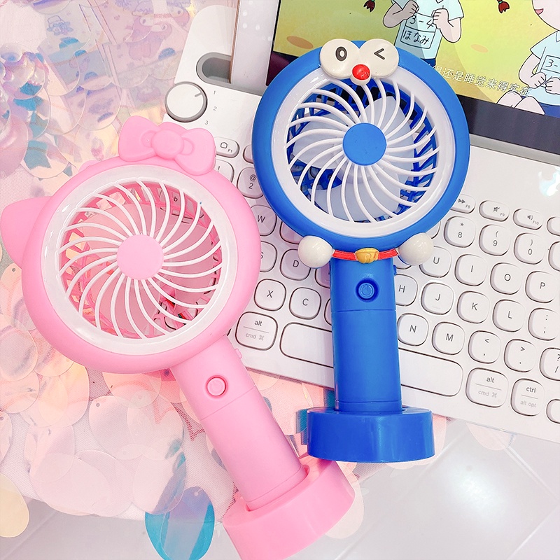 Kipas Angin Karakter LED USB Charger Mini Fan lid motif kartun Kipas Kecil Mini Genggam let lucu Pendingin portable hemat tempat